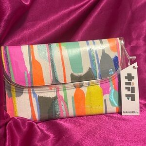 NWT Tiff manuell Colourful Abstract Clutch. called escape the rain